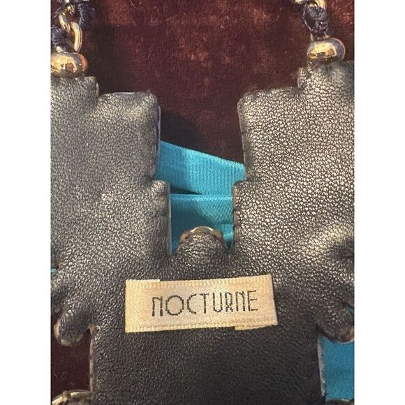 Signed Nocturne Studio JUMI Multicolor Statement Necklace With Leather Backing - Picture 7 of 12